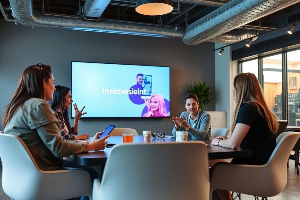Reunião entre uma marca e influenciadores para planejamento.