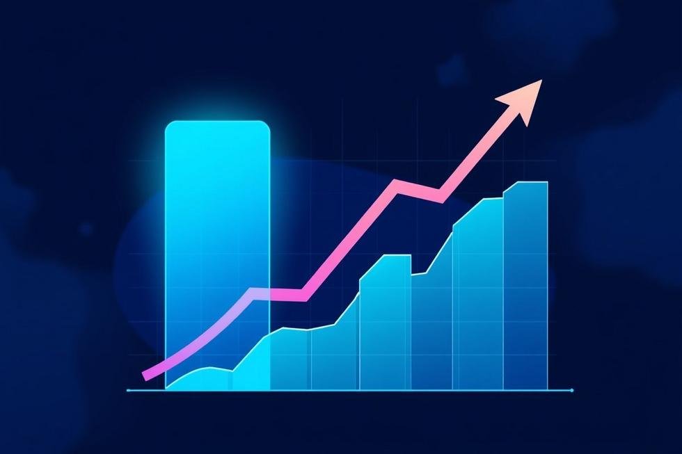Gráfico crescente representando resultados positivos de marketing com inteligência artificial.
