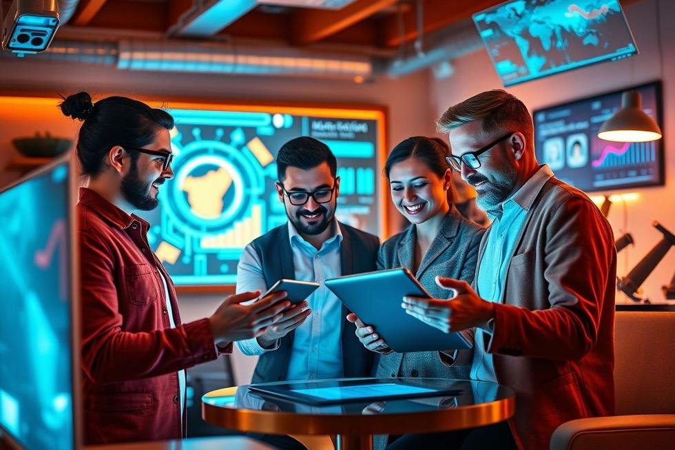 Imagem ilustrativa de um profissional de marketing controlando ferramentas de inteligência artificial.