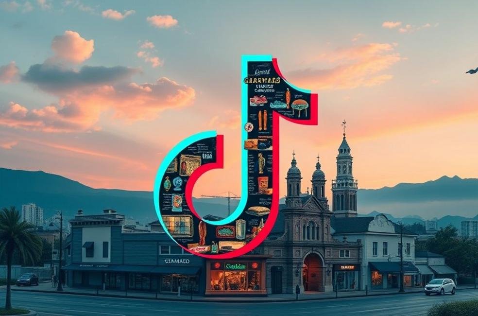 Imagem de capa que mostra o logotipo do TikTok com marcos de Gramado.